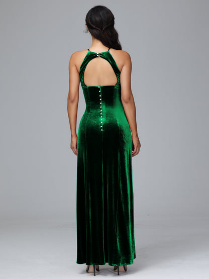 Halter Open Back Plus Size Velvet Bridesmaid Dress