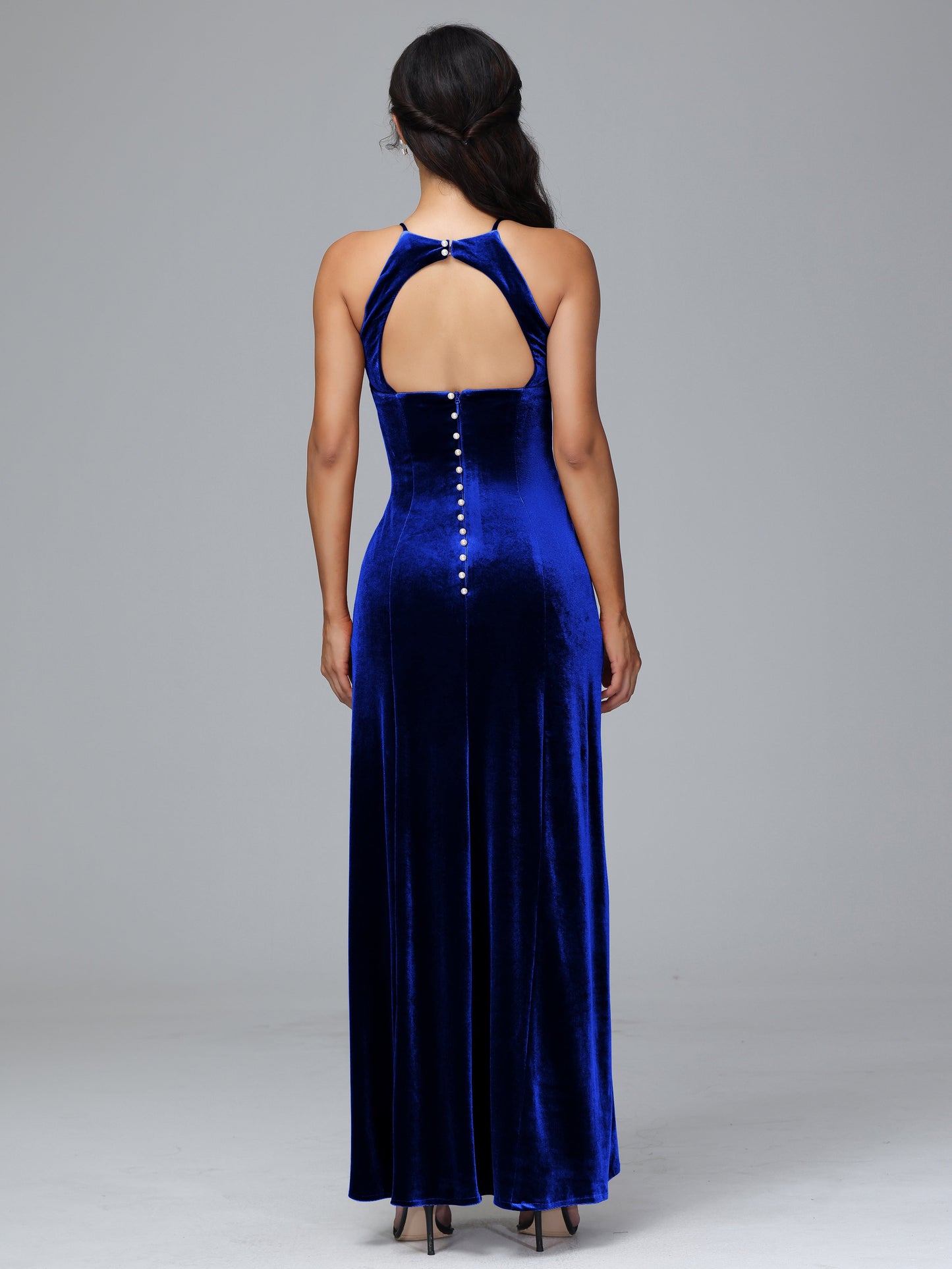 Halter Open Back Plus Size Velvet Bridesmaid Dress
