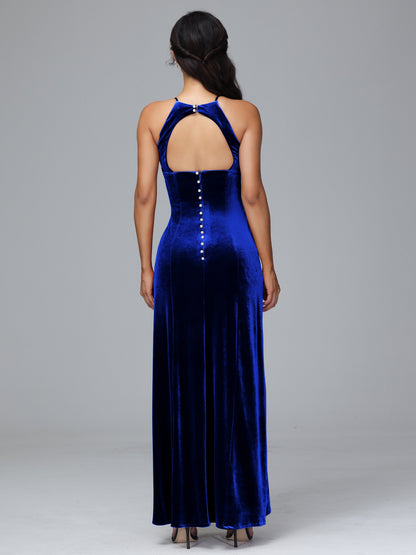 Halter Open Back Plus Size Velvet Bridesmaid Dress