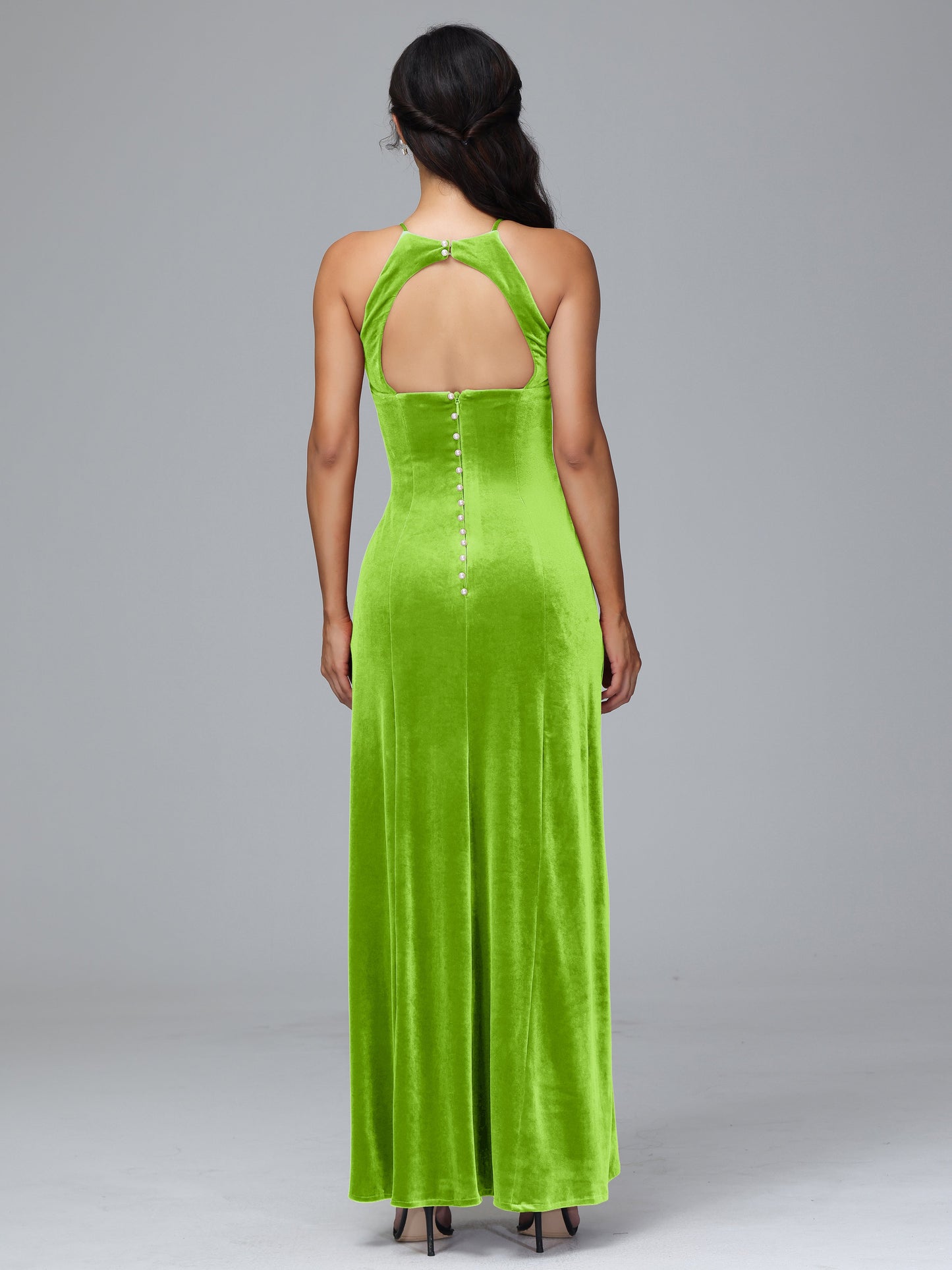 Halter Open Back Plus Size Velvet Bridesmaid Dress