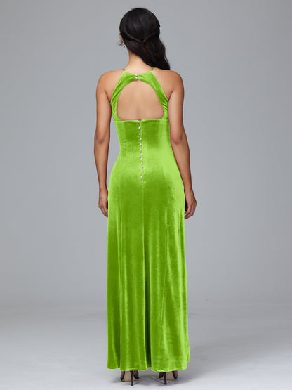 Halter Open Back Plus Size Velvet Bridesmaid Dress