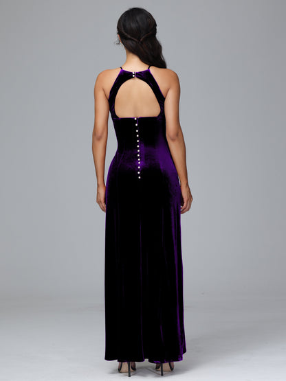 Halter Open Back Plus Size Velvet Bridesmaid Dress