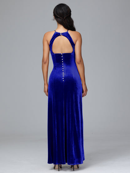 Halter Open Back Plus Size Velvet Bridesmaid Dress