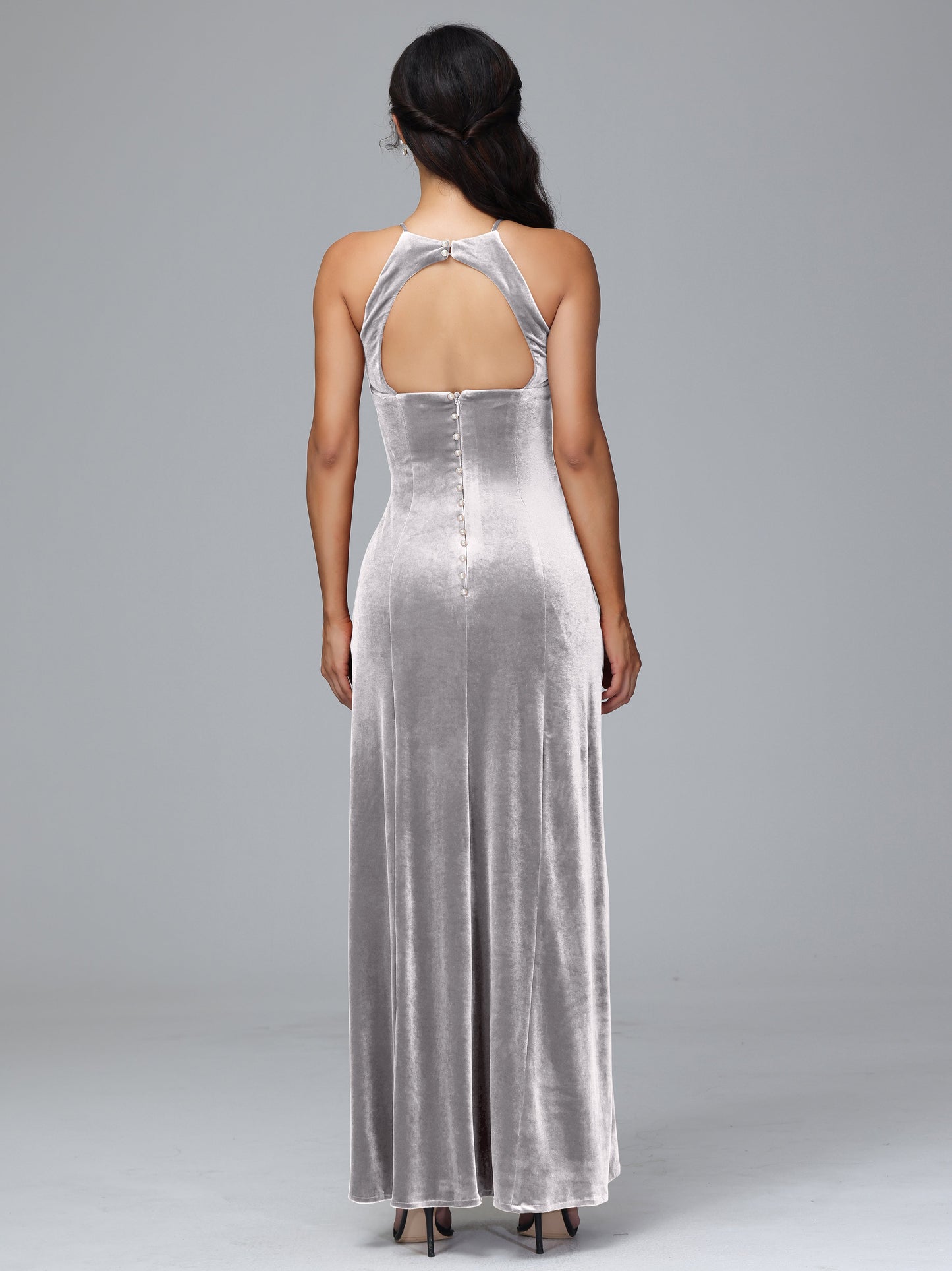 Halter Open Back Plus Size Velvet Bridesmaid Dress