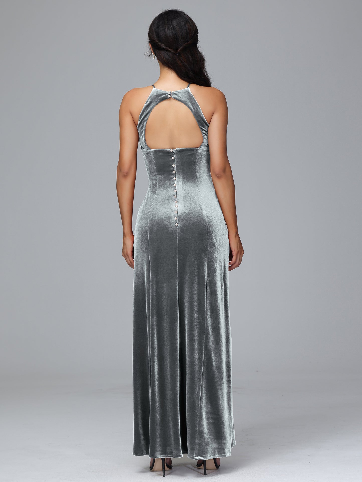 Halter Open Back Plus Size Velvet Bridesmaid Dress