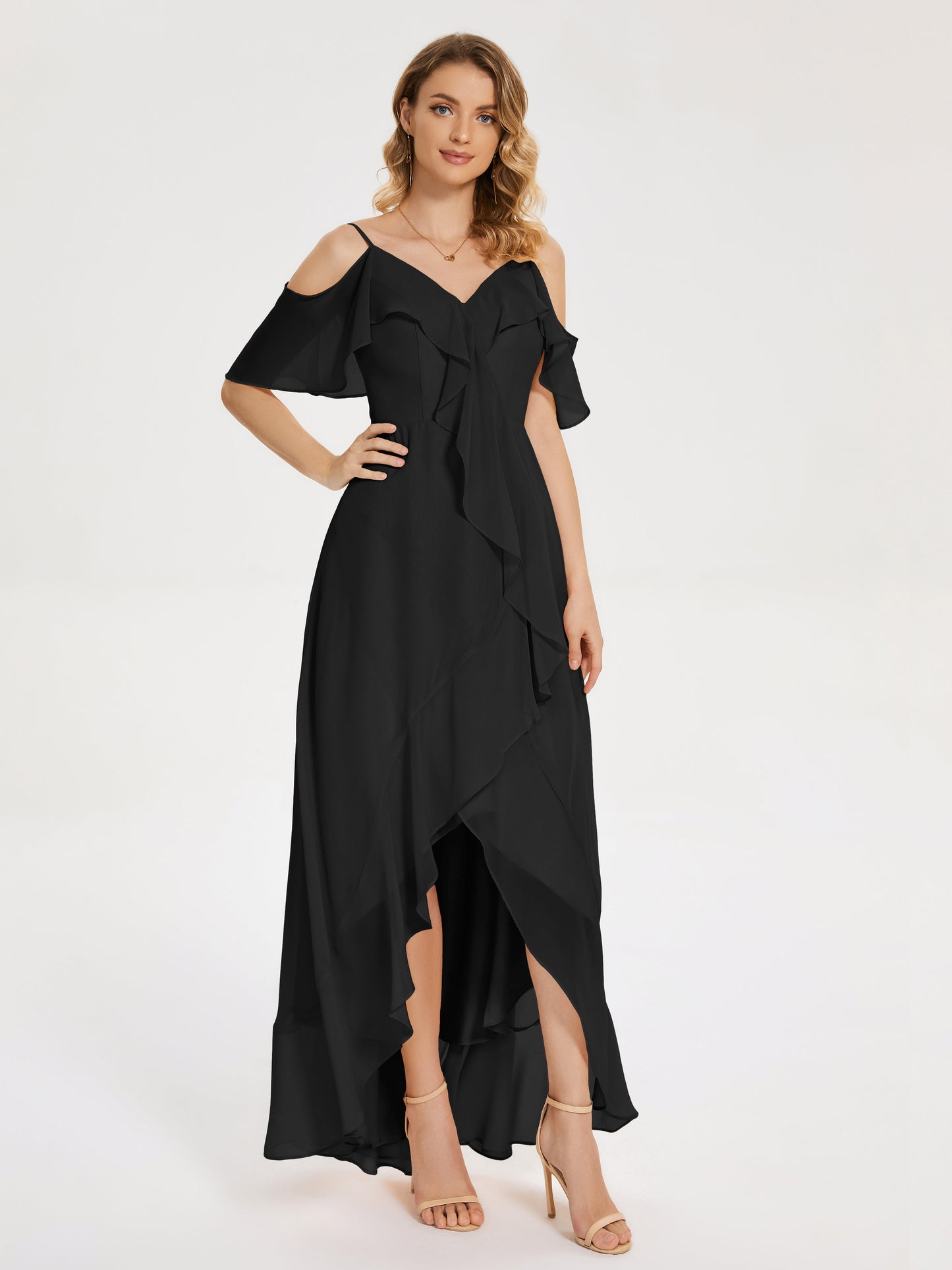 Leia High Low Backless Ruffles Bridesmaid Dress