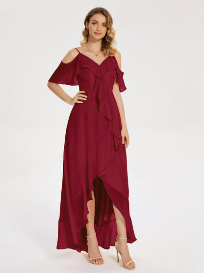 Leia High Low Backless Ruffles Bridesmaid Dress
