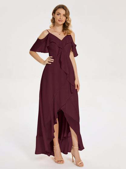 Leia High Low Backless Ruffles Bridesmaid Dress