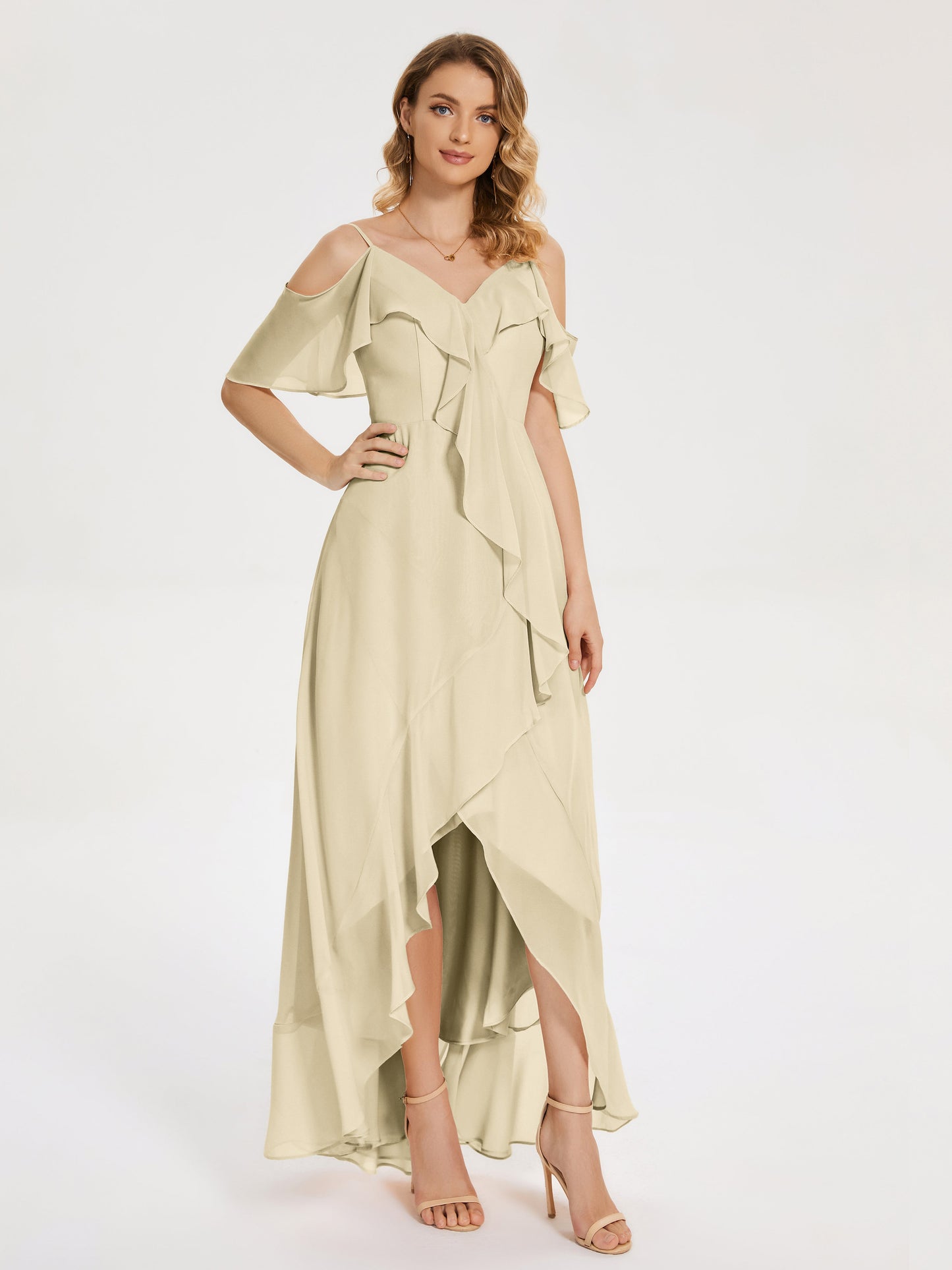 Leia High Low Backless Ruffles Bridesmaid Dress