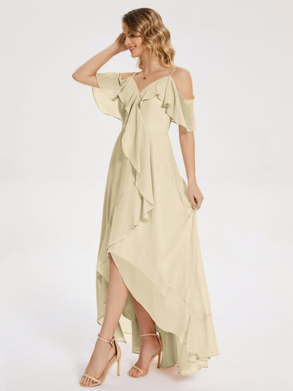 Leia High Low Backless Ruffles Bridesmaid Dress