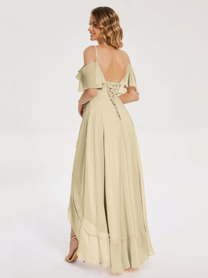 Leia High Low Backless Ruffles Bridesmaid Dress