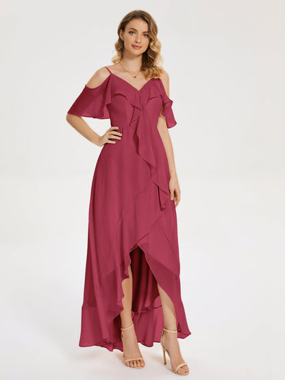 Leia High Low Backless Ruffles Bridesmaid Dress