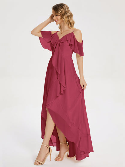Leia High Low Backless Ruffles Bridesmaid Dress