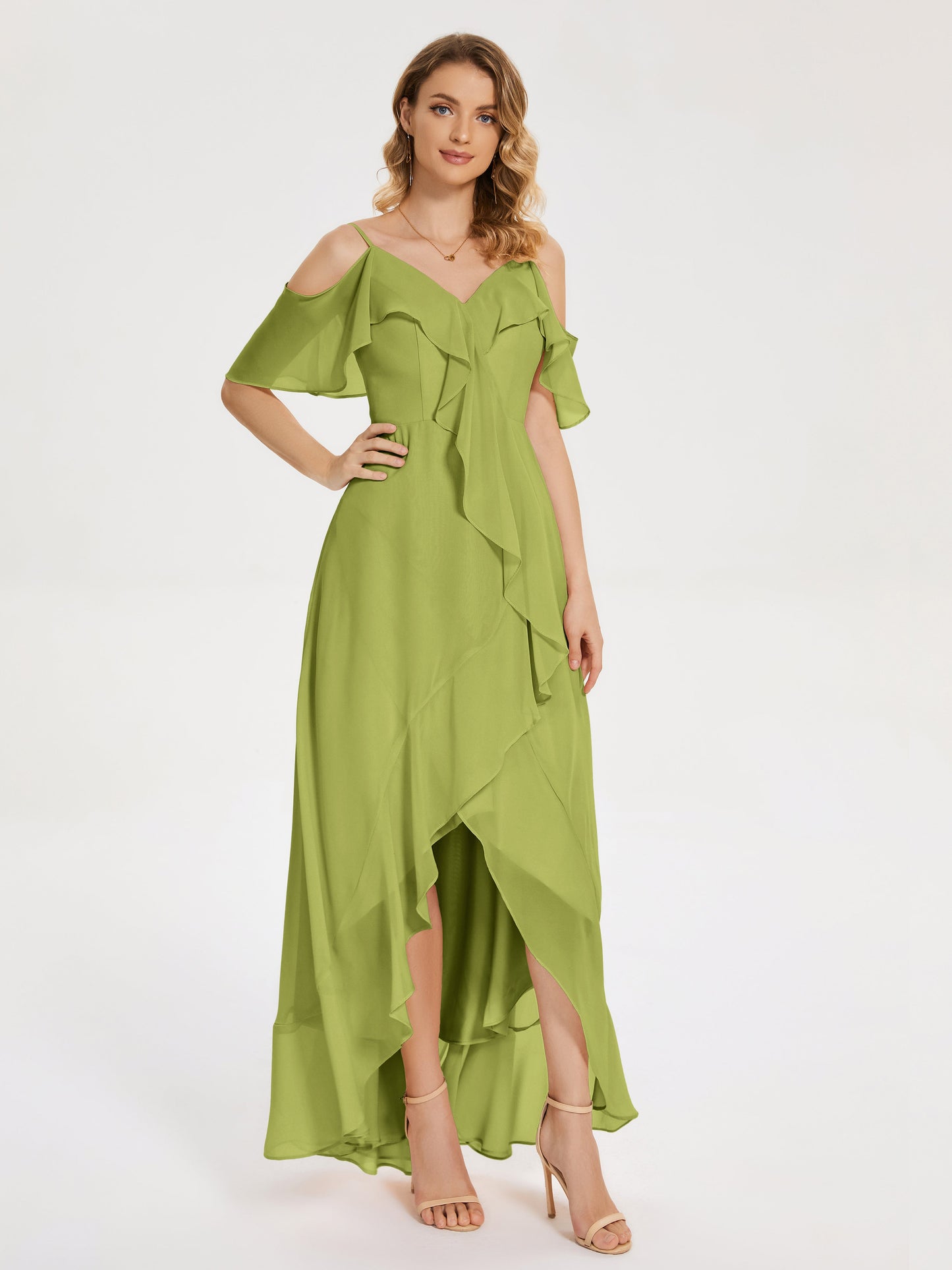 Leia High Low Backless Ruffles Bridesmaid Dress