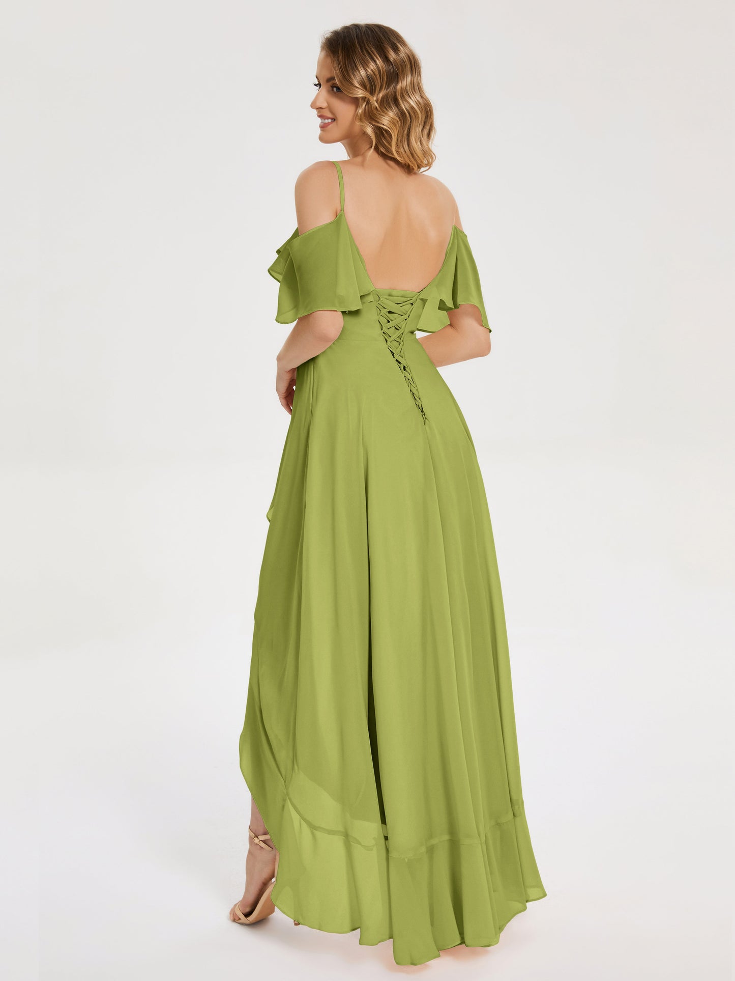 Leia High Low Backless Ruffles Bridesmaid Dress