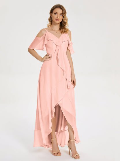 Leia High Low Backless Ruffles Bridesmaid Dress