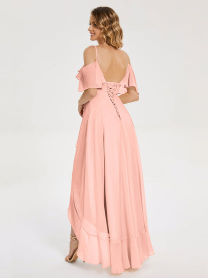 Leia High Low Backless Ruffles Bridesmaid Dress