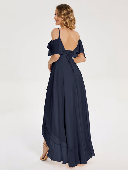 Leia High Low Backless Ruffles Bridesmaid Dress