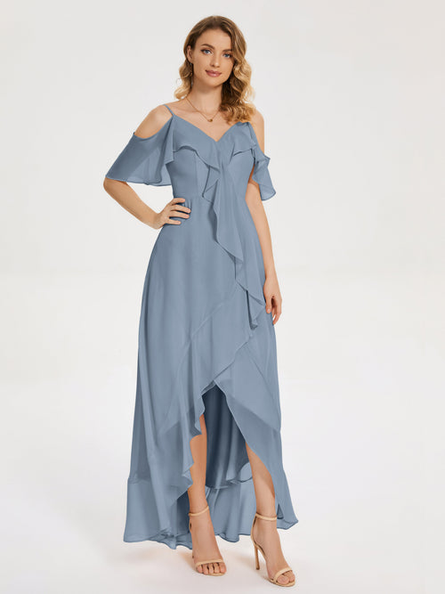 Leia High Low Backless Ruffles Bridesmaid Dress