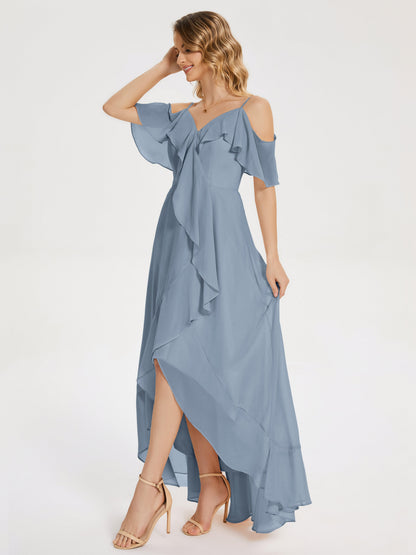 Leia High Low Backless Ruffles Bridesmaid Dress