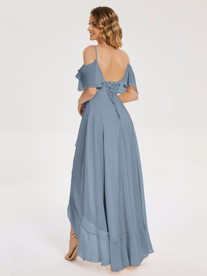Leia High Low Backless Ruffles Bridesmaid Dress