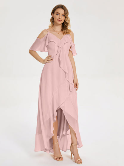 Leia High Low Backless Ruffles Bridesmaid Dress