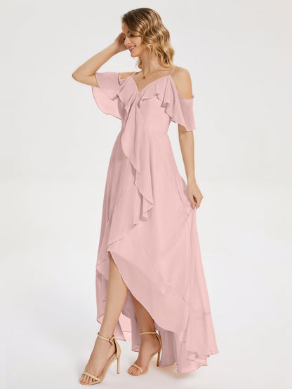 Leia High Low Backless Ruffles Bridesmaid Dress