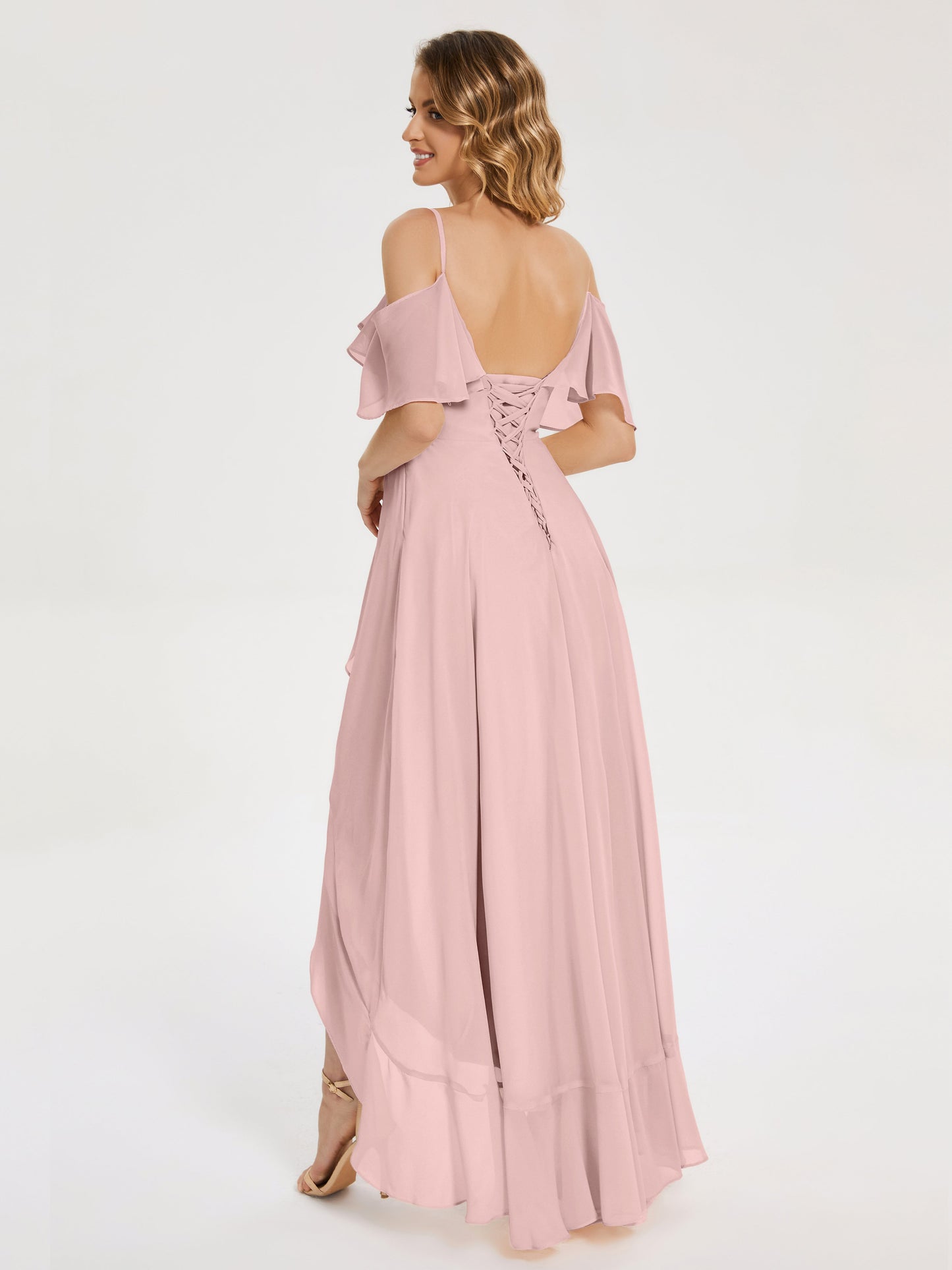 Leia High Low Backless Ruffles Bridesmaid Dress