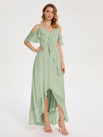 Leia High Low Backless Ruffles Bridesmaid Dress