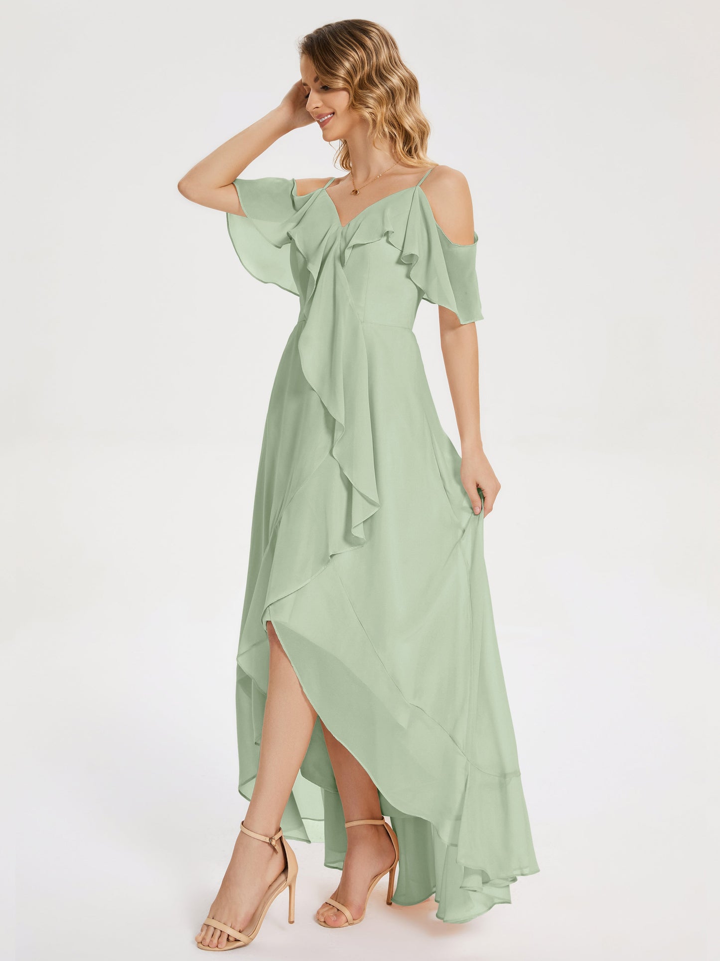 Leia High Low Backless Ruffles Bridesmaid Dress
