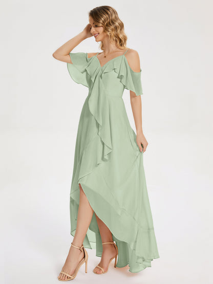 Leia High Low Backless Ruffles Bridesmaid Dress