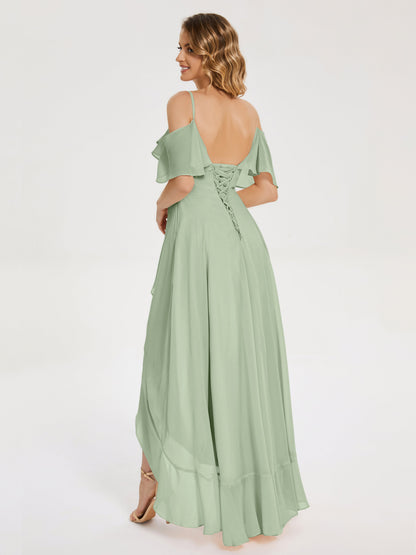 Leia High Low Backless Ruffles Bridesmaid Dress