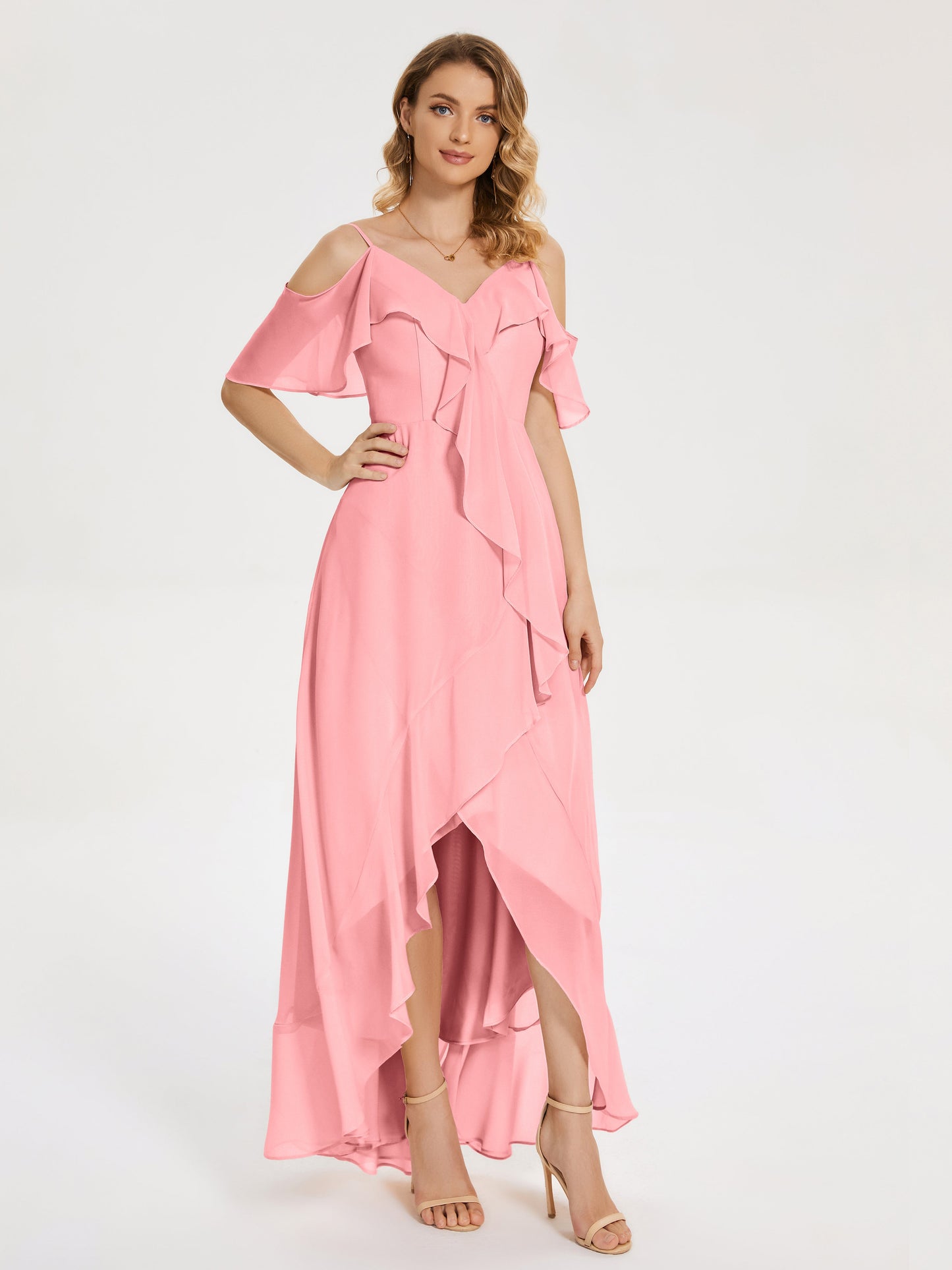 Leia High Low Backless Ruffles Bridesmaid Dress