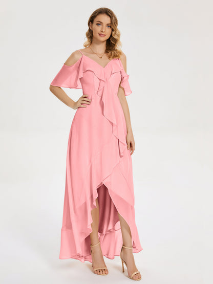 Leia High Low Backless Ruffles Bridesmaid Dress