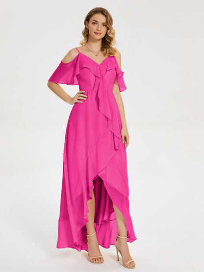 Leia High Low Backless Ruffles Bridesmaid Dress