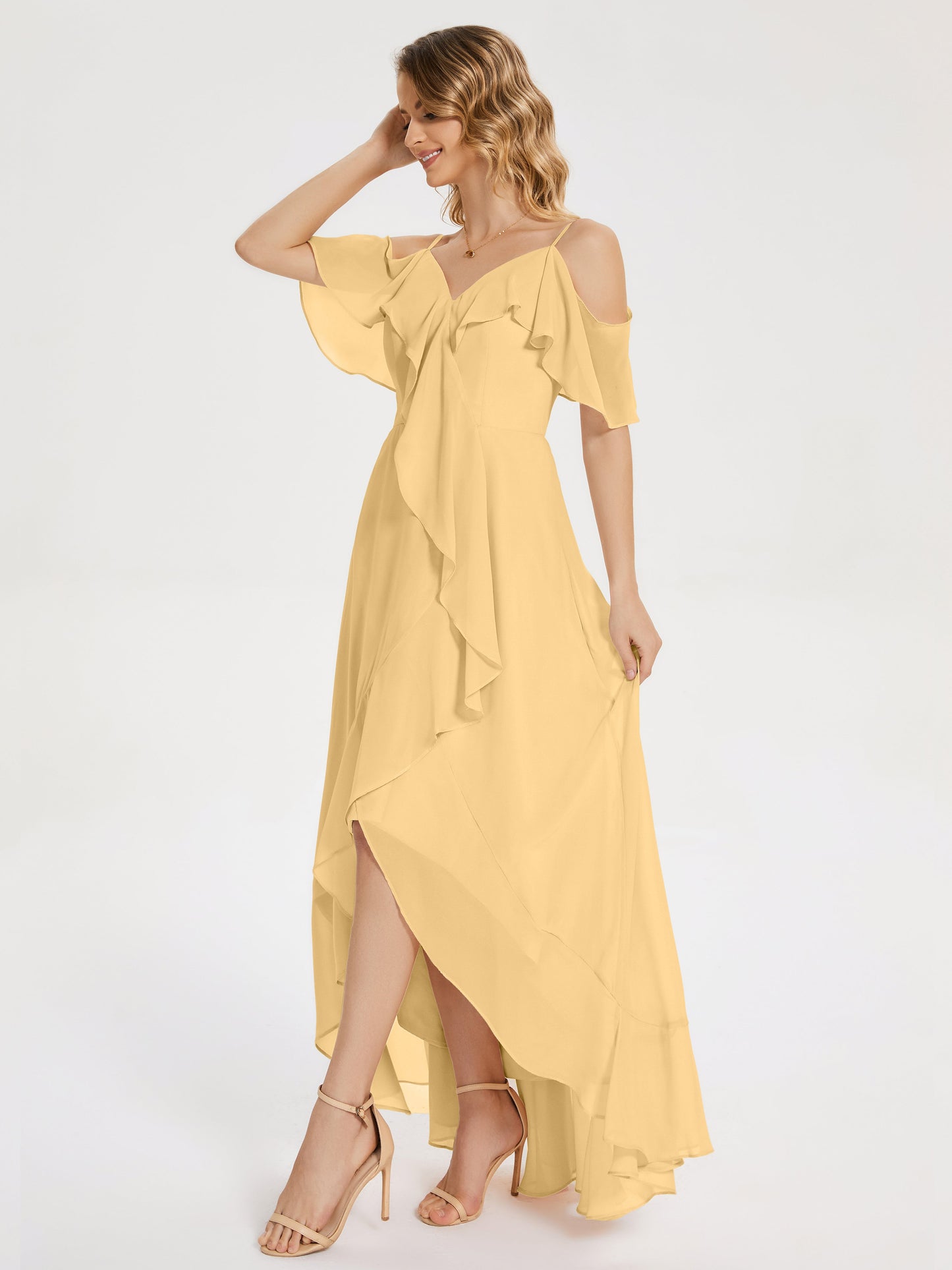 Leia High Low Backless Ruffles Bridesmaid Dress