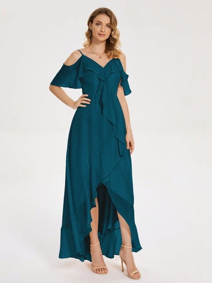 Leia High Low Backless Ruffles Bridesmaid Dress