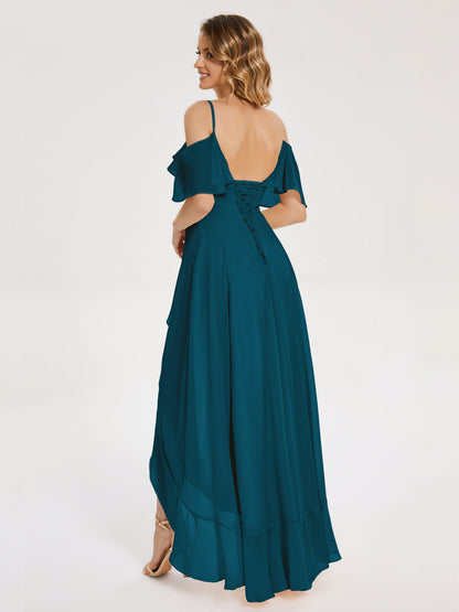 Leia High Low Backless Ruffles Bridesmaid Dress