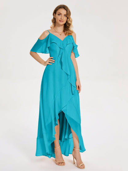 Leia High Low Backless Ruffles Bridesmaid Dress