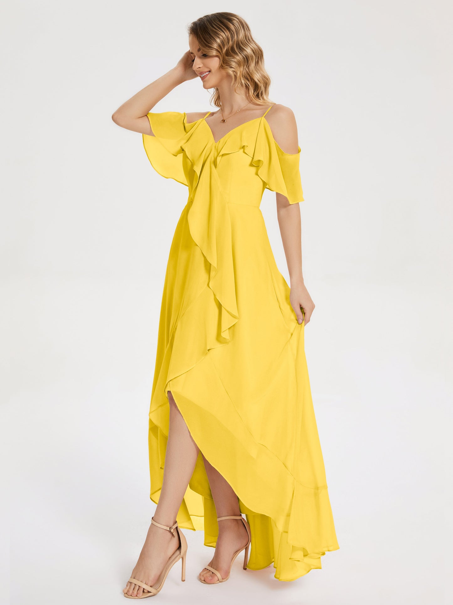Leia High Low Backless Ruffles Bridesmaid Dress