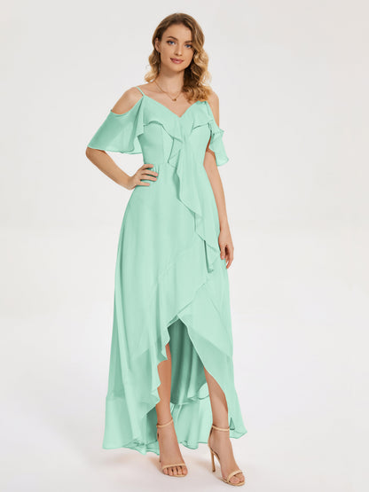 Leia High Low Backless Ruffles Bridesmaid Dress