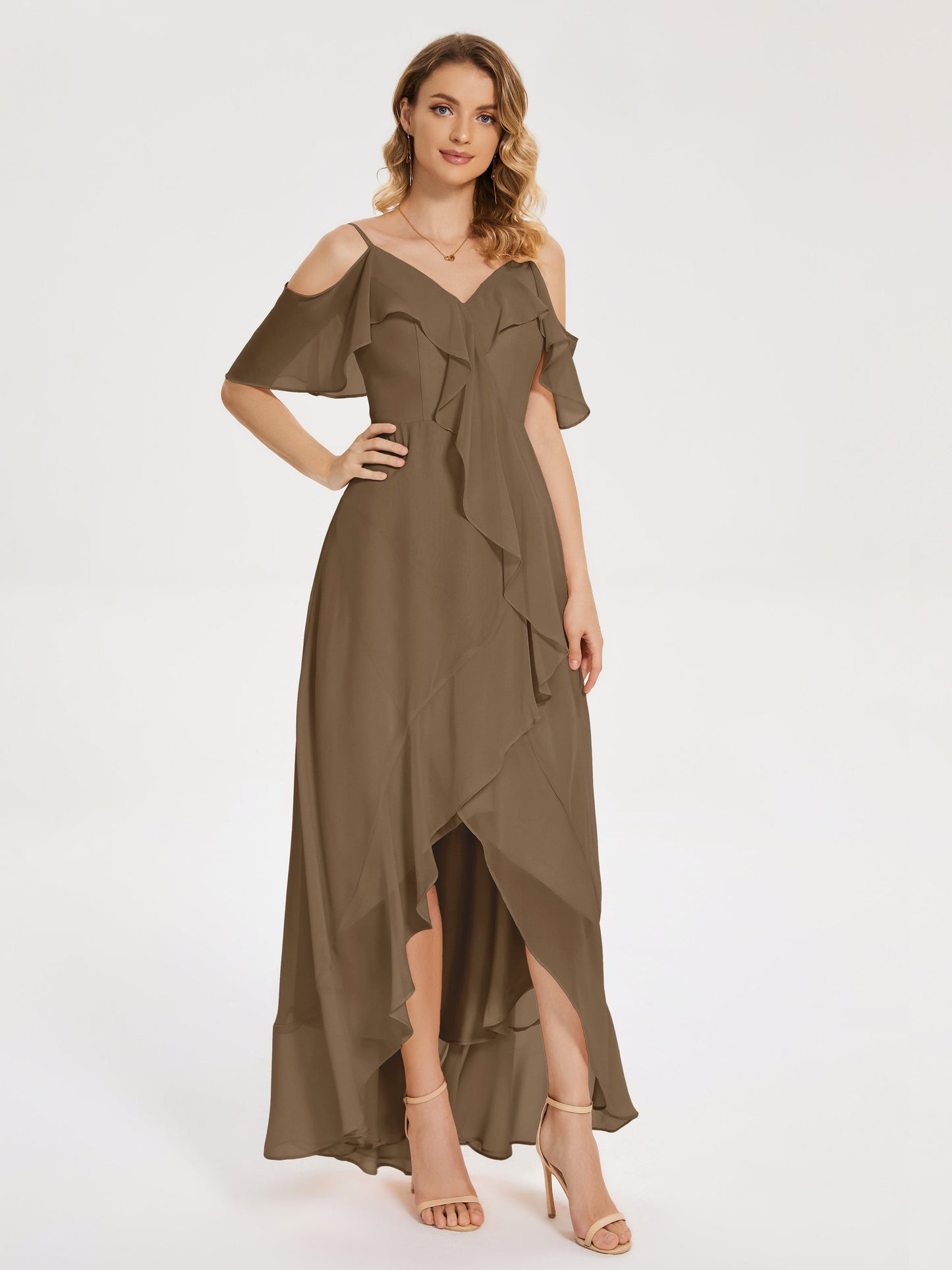 Leia High Low Backless Ruffles Bridesmaid Dress