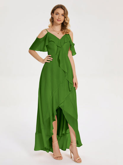 Leia High Low Backless Ruffles Bridesmaid Dress