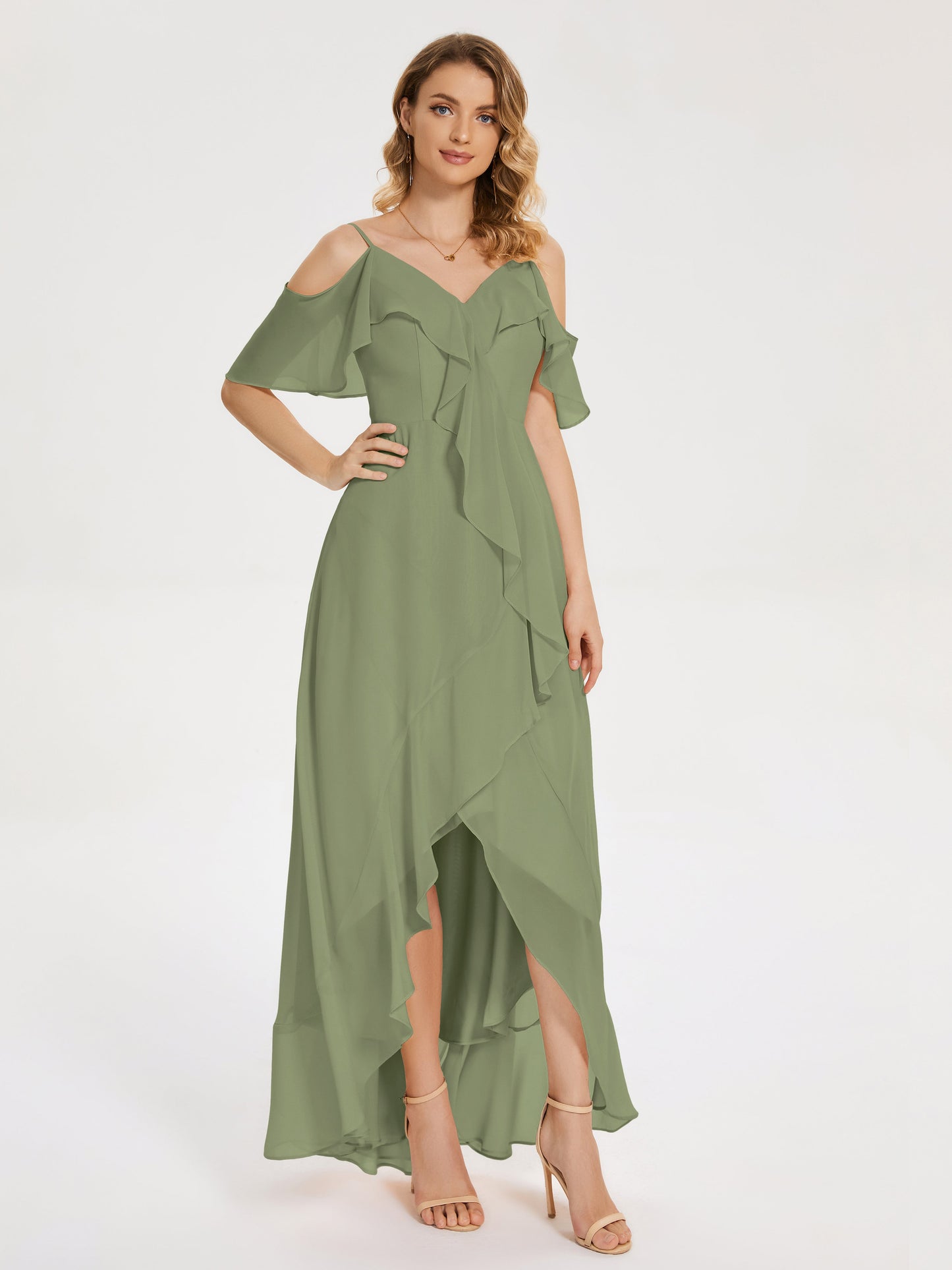 Leia High Low Backless Ruffles Bridesmaid Dress