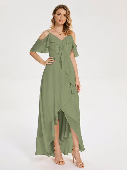 Leia High Low Backless Ruffles Bridesmaid Dress