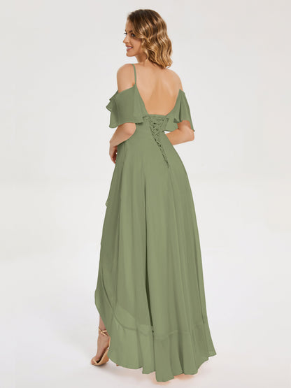 Leia High Low Backless Ruffles Bridesmaid Dress
