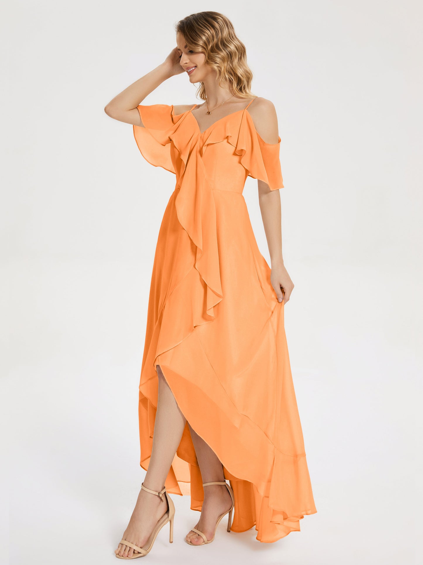 Leia High Low Backless Ruffles Bridesmaid Dress