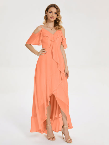 Leia High Low Backless Ruffles Bridesmaid Dress