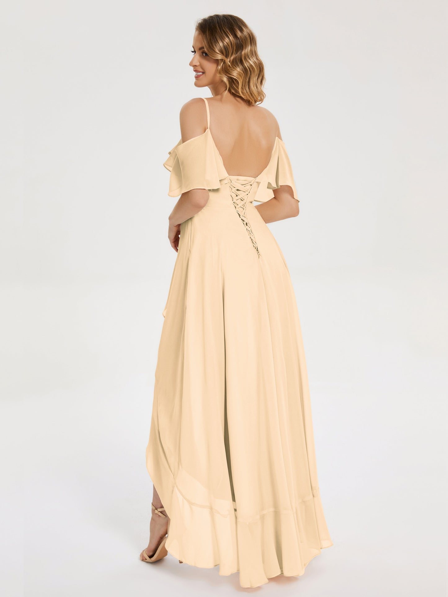 Leia High Low Backless Ruffles Bridesmaid Dress