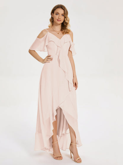 Leia High Low Backless Ruffles Bridesmaid Dress